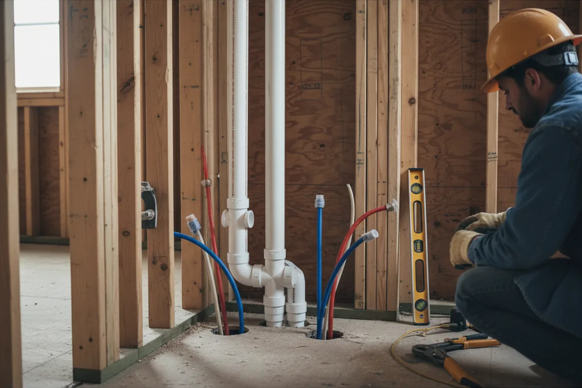 Drain and supply rough-in during Sump Pump Repair in Driftwood